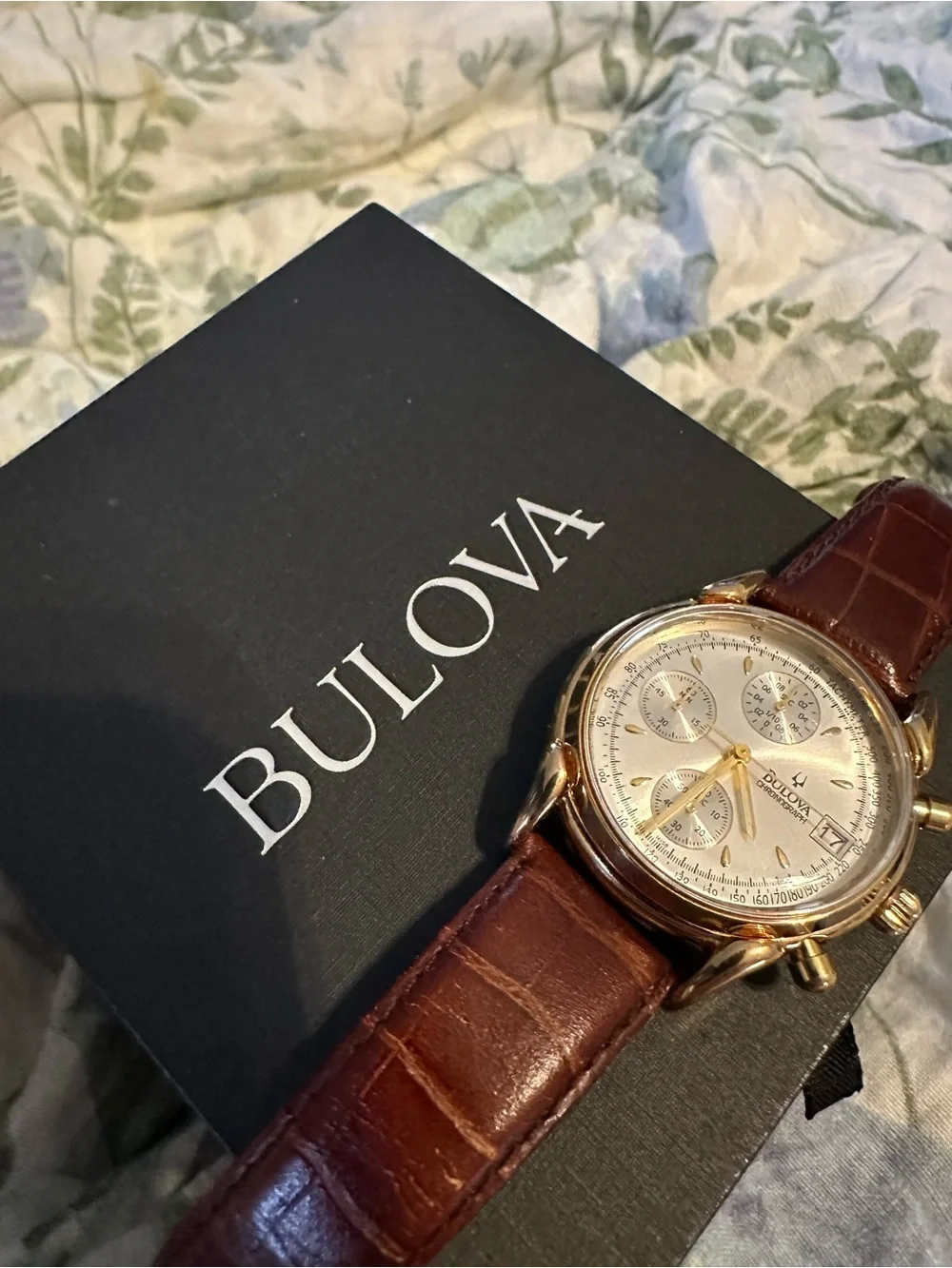 Vintage Bulova BVC302 46121 Gold Plated Chronograph Watch w/ Box